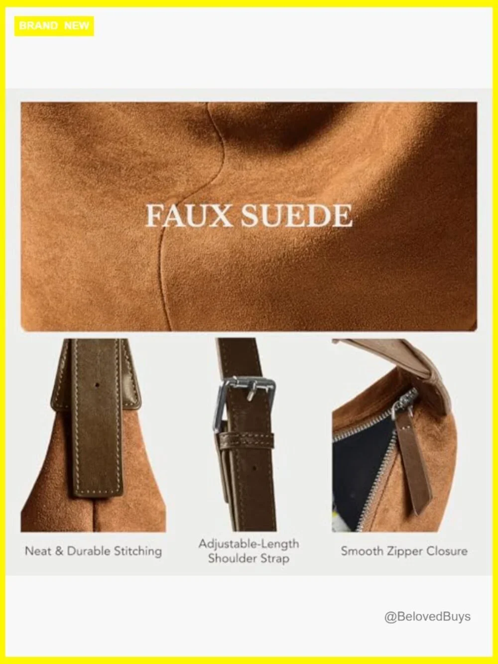 Faux Suede Hobo Crossbody Bag with Zipper Closure